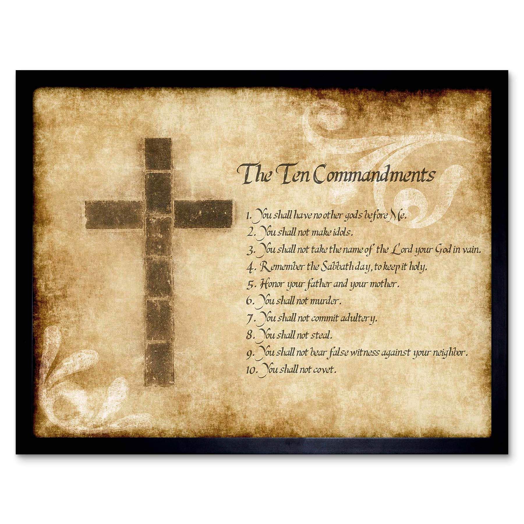Wee Blue Coo Ten 10 Commandments Cross Christian Religious Quote Typography Art Print Framed Poster Wall Decor 12X16 Inch