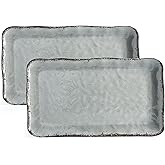 LEHAHA Melamine Crackled Rustic Serving Platter Set of 2, Farmhouse Large Rectangle Trays for Food, Entertaining and Party Use, 17.5"x 10", Grey