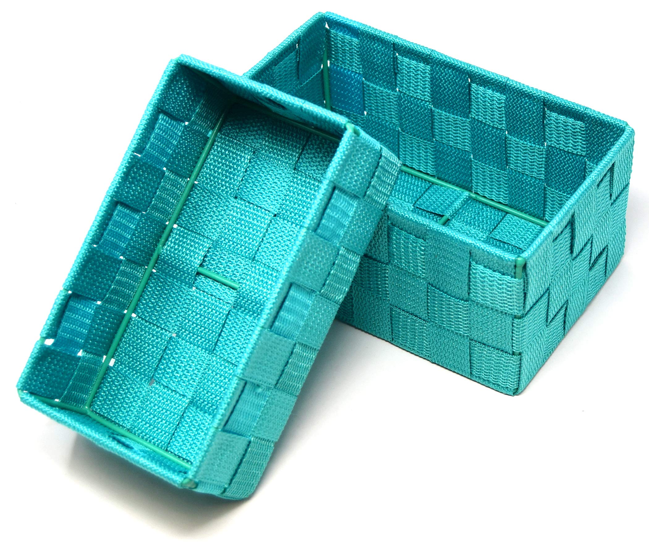 Lashuma Double Pack Bathroom Baskets, Small Basket 19 x 10 x 7 cm, Large Storage Box 20 x 13 x 10 cm, Stackable Shelf Baskets modern turquoise