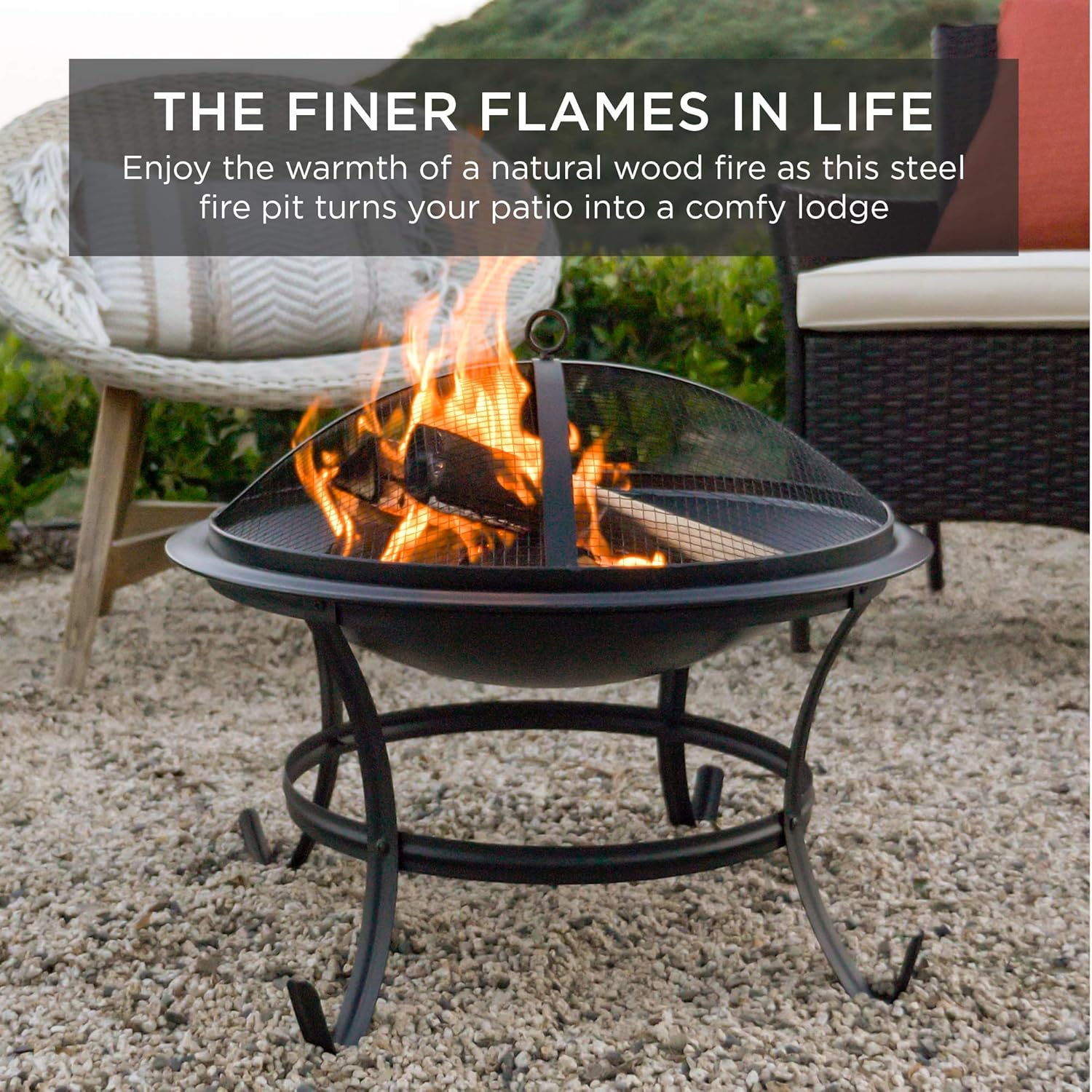Best Choice Products 22-inch Outdoor Patio Steel Fire Pit Bowl BBQ Grill for Backyard, Camping, Picnic, Bonfire, Garden w/Spark Screen Cover, Log Grate, Poker : Garden & Outdoor