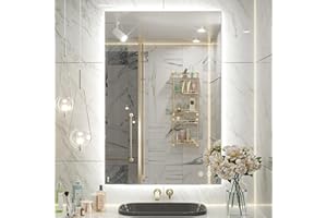 Keonjinn 24 x 36 Inch Backlit Mirror for Bathroom, Anti-Fog Led Mirror, CRI90+ HD Tempered Glass, Stepless Dimmable Lighted Mirror, High Lumen, UL Listed, Waterproof, Horizontal/Vertical