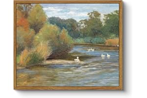 ARPEOTCY Vintage Wall Art, Bush Pond Ducks Retro Painting, Framed Art Decor Aesthetic, 9x11 Inch Canvas Print Artwork, Nature Landscape Wall Decor for Bedroom Living Room Kitchen Shelf