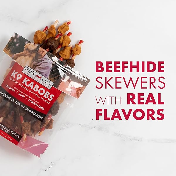 PUR LUV DOG TREATS, K9 KABOBS FOR DOGS MADE WITH REAL CHICKEN AND DUCK, 12 OUNCES, HEALTHY, EASILY DIGESTIBLE, LONG-LASTING, HIGH PROTEIN DOG TREAT, SATISFIES DOG’S URGE TO CHEW