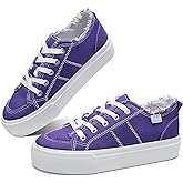 Obtaom Women Platform Canvas Sneakers White Comfort Play Fashion Sneakers Casual Lift Platform Lace Up Shoes Cute Low Top Walking Shoes for Lady