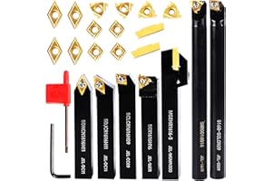 UpJia Flarish Carbide Lathe Tools - Metal Lathe Threading Tool Bit Set 21pcs - 7pcs 5/8 Inch Turning Holder Boring Bars + 14pcs Indexable Golden Carbide Inserts