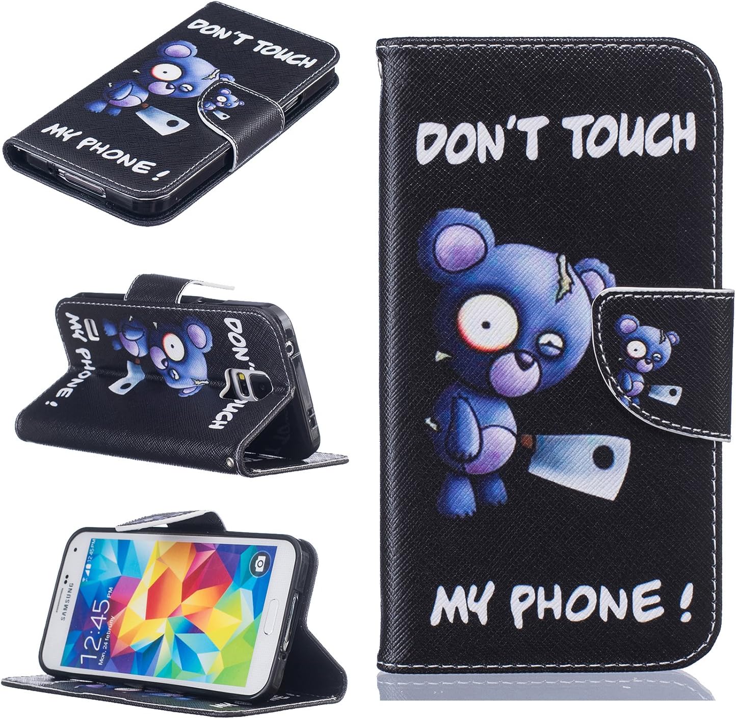 Qiaogle Phone Case - PU Leather Stand Wallet Flip Case Cover for Samsung Galaxy J3 (2016) / J3 (2016) Duos / J310 (5.0 inch) - BF54 / Don't touch my phone & Bear