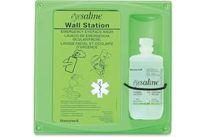 FENDALL Honeywell 16 oz. (473 ml) Single Bottle Trilingual Sterile Saline Eye Wash Wall Station (Includes Full Bottle and Eye Wash Station