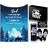 HunnmingRe Dad Gift Box Set, Father's Day PaPa Bear Blanket 20oz Tumbler with Lid Straw Brush Socks Thanks Card Gift, Best Dad Ever Gifts Box from Daughter Son Kids