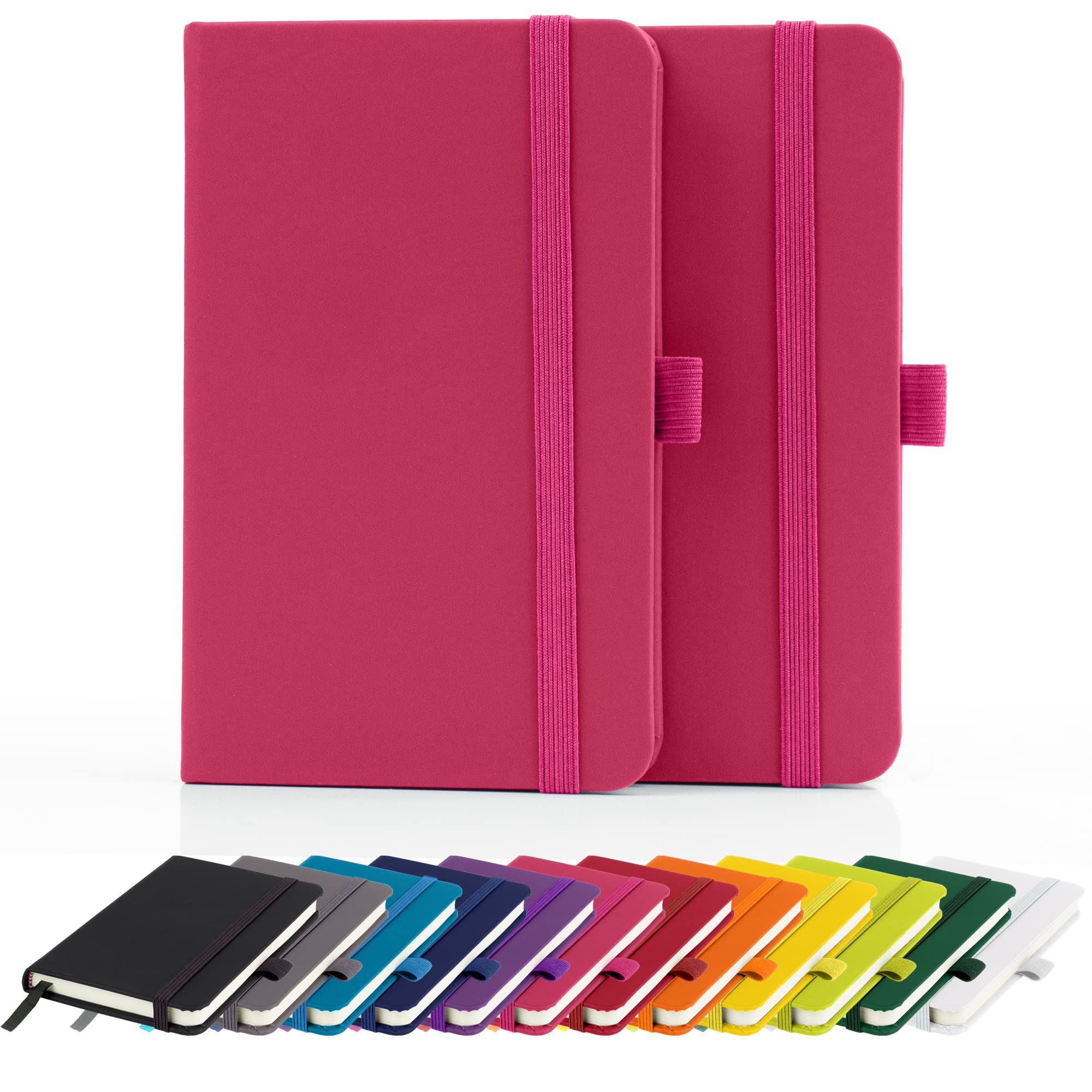 Savvy Bee 2 x Notebooks, Double Pack A6 Notebook New Lined Pocket Hardback Small Journal with pen loop, elastic closure and ribbon marker 196 pages / 98 sheets Notepad Notes Pad (Pink)