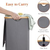 Lifewit 145L Laundry Basket with Lid - 2 Removable Bags, Bamboo Handles view 3