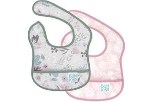 Bumkins Bibs, for Baby Girl or Boy, Infant 3-9 Months, Essential Must Have for Eating, Feeding, Baby Led Weaning, Mess Saving Waterproof Soft Fabric, Starter Bib 2-pk Floral and Lace Gray and Pink
