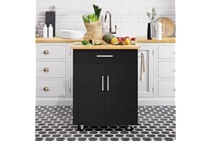 Shintenchi Kitchen Island Cart with Storage,Rolling Kitchen Island Side Table on Wheels with Worktop,Single Door Storage Cabinet and Drawer for Kitchen,Dinning Room, Black