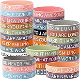 JUNEBRUSHS 64pcs Motivational Quote Silicone Bracelets Bulk Colored Inspirational Rubber Wristbands Unisex Accessories for Women Men Teens Teacher Home Office Party Favor Gifts Supplies (16 Designs)