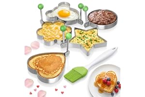 5 Pcs Egg Mold Set - Egg Ring Circle, Heart, Flower, Star & Mouse Shape - Stainless Steel Pancake Molds With Folding Silicone