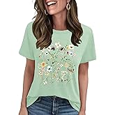 LETSEE Graphic Tees for Women Short Sleeve Loose Fit Casual T Shirts Cute Boho Vintage Dressy Trendy Summer Tops