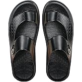 GORGLITTER Men's Beach Leather Double Band Studded Sandals Toe Post Flat Shoes Pu Slide Slippers