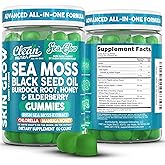 Clean Nutra Sea Moss Gummies Black Seed Oil Chlorella Ashwagandha Root Hair Growth Skin Glow Irish Sea Moss Elderberry Burdock Manuka Honey Trace Minerals Detox 60 Gummy Vitamins Sea Glow Supplement