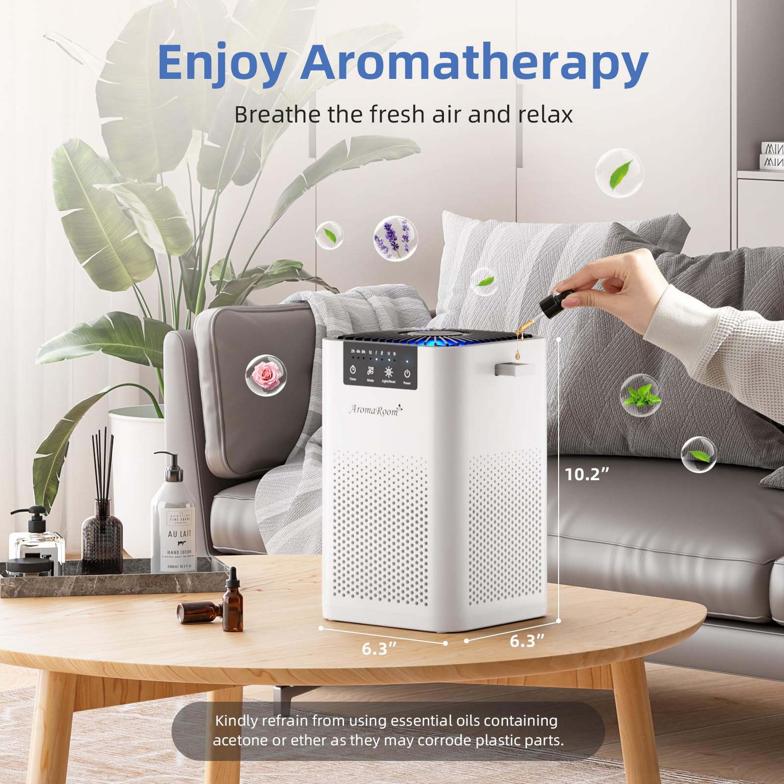 AromaRoom Air Purifiers for Bedroom with 3-in-1 HEPA Filter, Air Purifiers for Home Pet Pee Smell with Aromatherapy, Quiet 360° Airflow Air Cleaner for Office, Dorm, Apartment, Kitchen, AP102 White