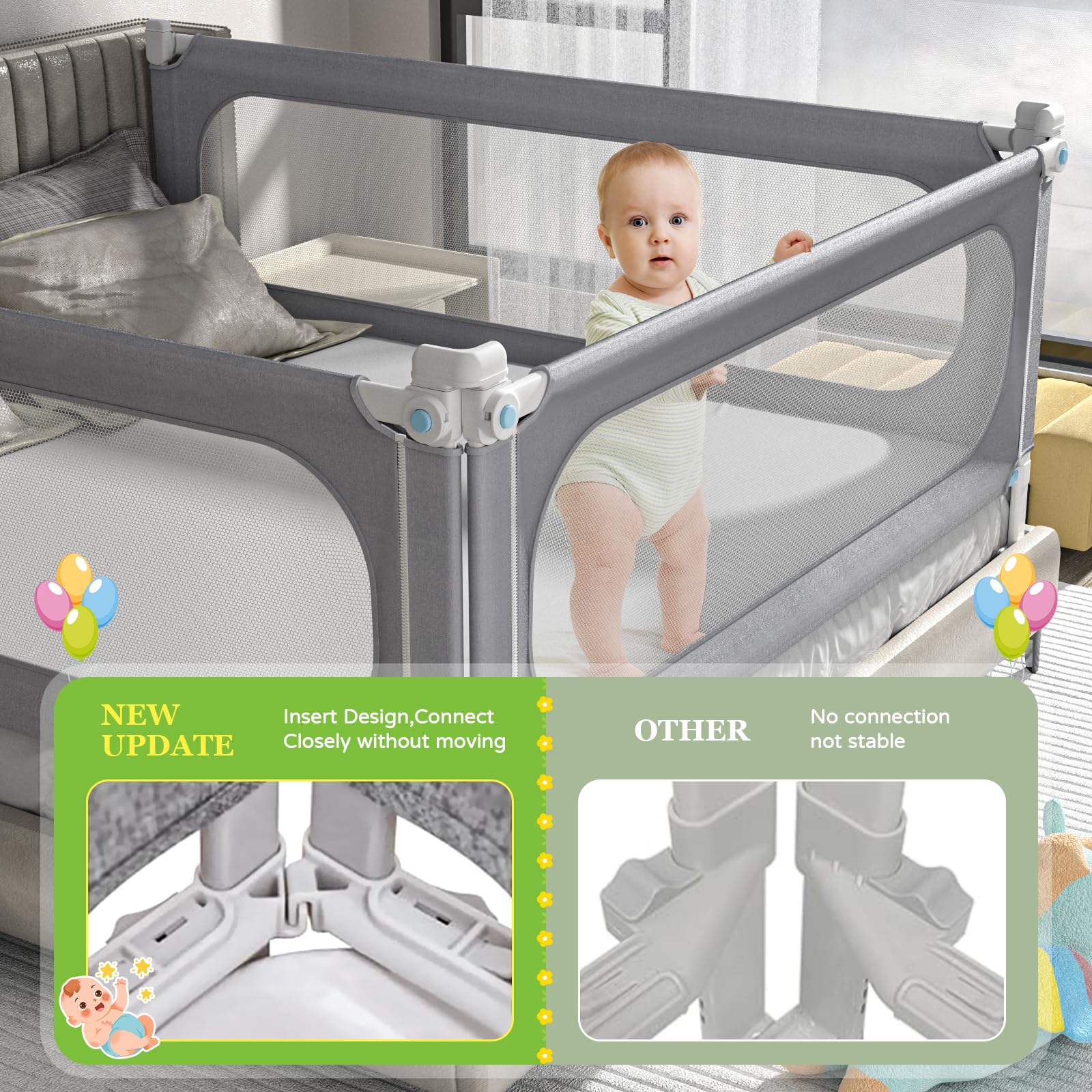 Lingusta Bed Rails for Toddlers, Height Adjustable Baby Bed Rail Guard, Kids Safety Bed Rail with Child Lock - Universal Designed for Twin, Full, Queen, King Size (1 Side:59
