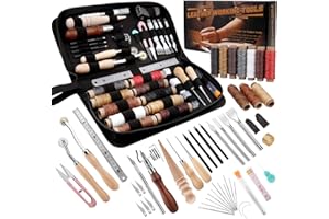 BAGERLA Leather Working Tools and Supplies, Leather Tooling Kit with Waxed Thread Awl Prong Punch Groover Tracing Wheel Punch Leather Working Kit for Beginners DIY Sewing Craft