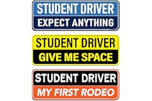 HEY-OKEY 3-Pack Student Driver Magnet for Car - Please Be Patient Funny Phrases Reflective Magnetic Rookie Bumper Sticker Set - Reusable Strong Novice Safety Bold Attention Signs - Weather-Resistant