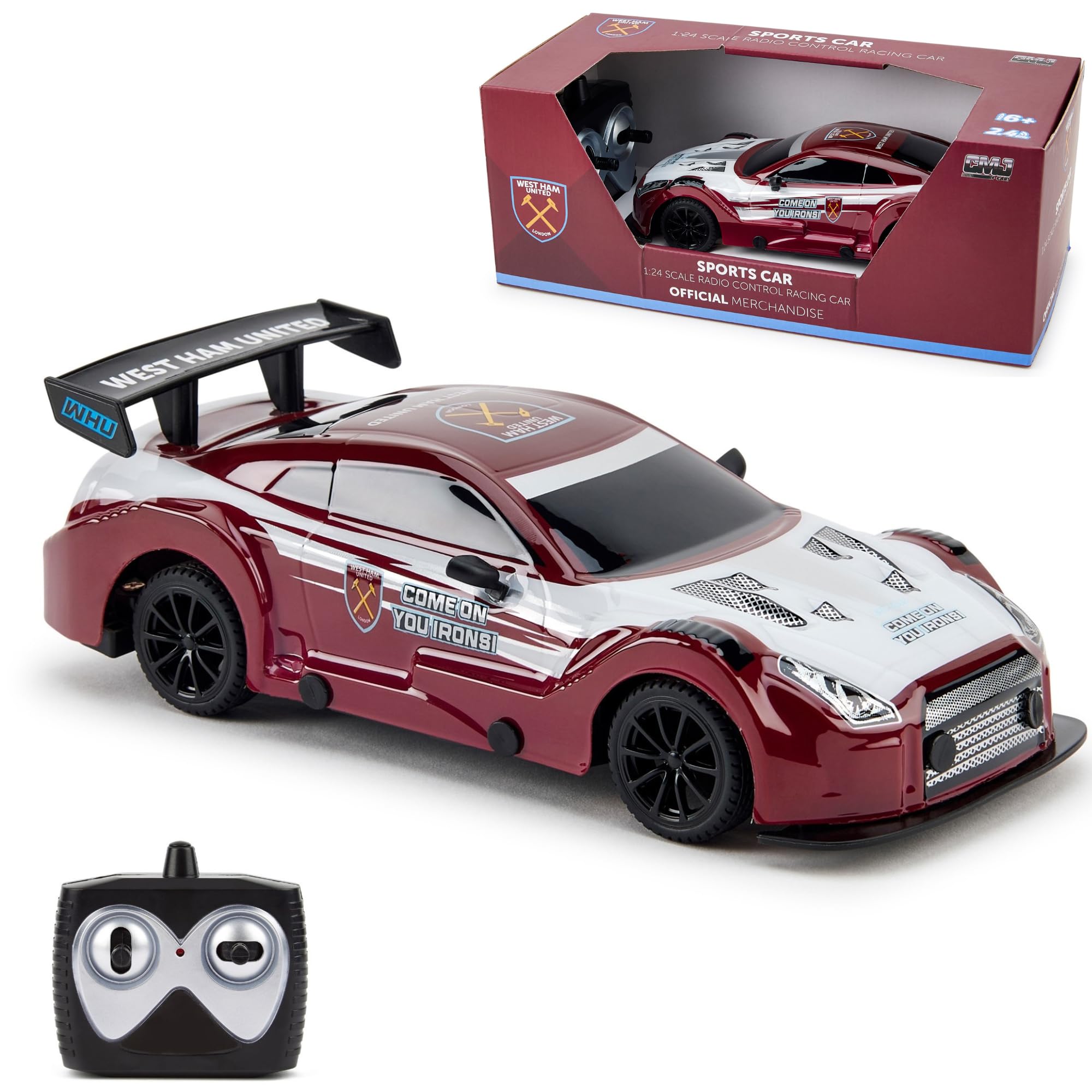 West Ham FC Officially Licensed RC Sports Car, Remote Control Vehicle, 1:24 Scale The Hammers, for Kids & Adults