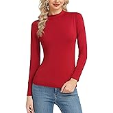 Women's Basic Long Sleeve Thermal Top Lightweight Mock Neck Shirts Slim Fit Layer Soft Top