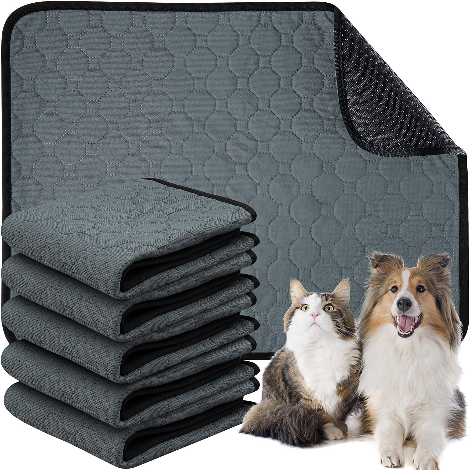 MSYU Reusable Dog Training Pads,6 Pack Washable Puppy Training Pads,Instant Absorb Waterproof Dog Pee Pads,Non-Slip Pet Whelping Pads & Playpen Mat for Incontinence(60cm*45cm)