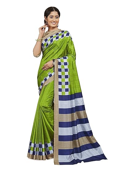 Divaastha Green Malbari Silk Block Print Saree with Blouse Piece (VSI1020GREEN)