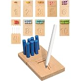 Bimi Boo Peg Board for Toddlers - Wooden Counting Peg Board and Number Tracing Set, Montessori Math Toy for Preschoolers and Kindergarten (55 Pegs, 10 Boards, 1 Pencil)