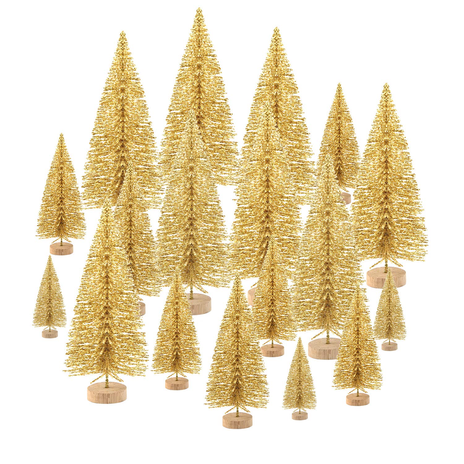 KUUQA 48Pcs Mini Christmas Trees Bottle Brush Trees Tabletop Model Trees for Christmas Decoration DIY Room Decor Diorama Models (Gold) SMALL SIZE TREES