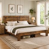QNICE King Bed Frame with Headboard, Farmhouse Wooden Bed Frame, Brown | Heavy Duty Platform Bed Frame with Wood Slat Support, No Box Spring Needed, Easy Assembly