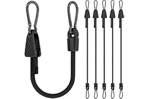 Upgraded Adjustable Bungee Cords with Hooks, 6 Pack Heavy Duty Outdoor Carabiner Bungee Cord, Black Super Elastic Bungee Stra