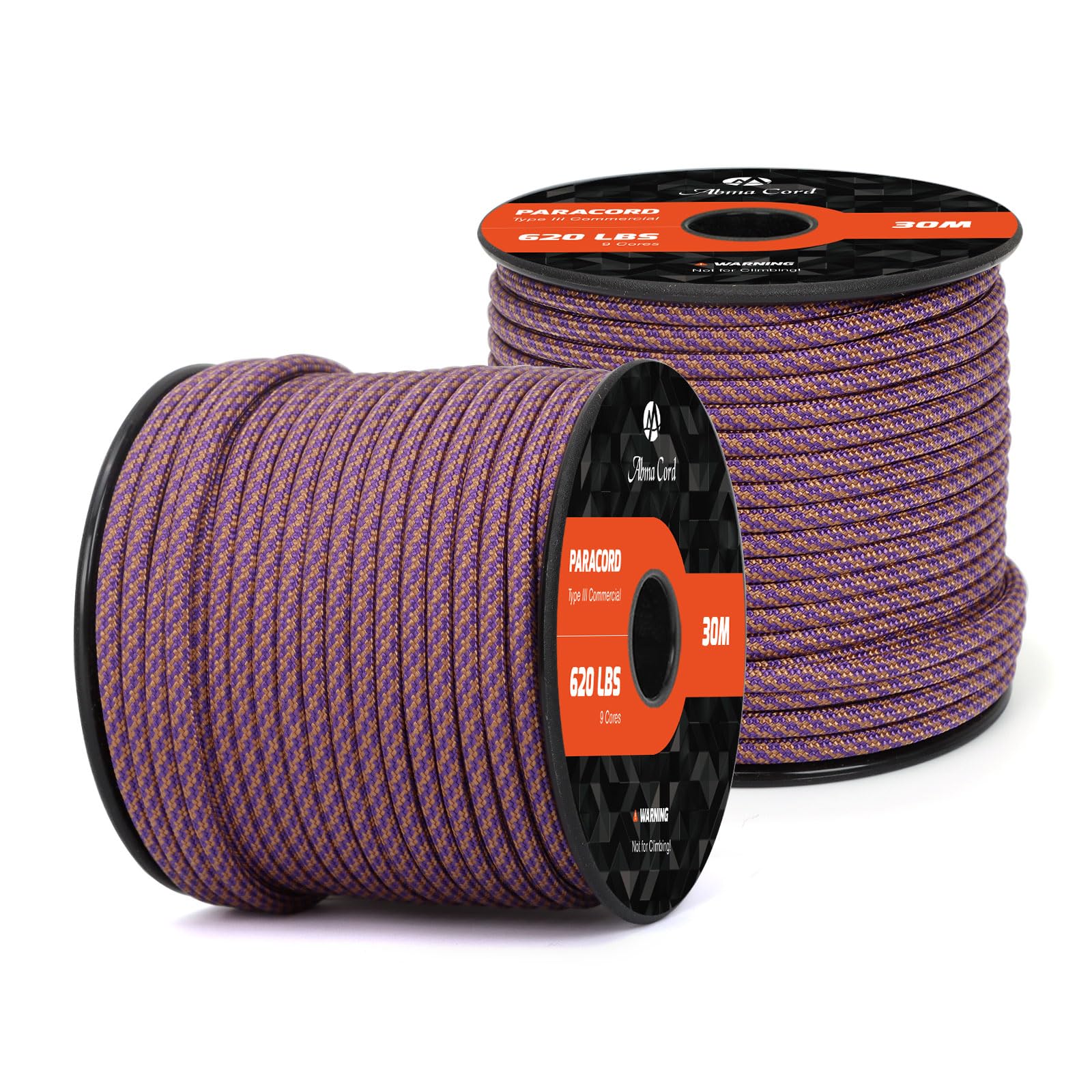Abma Cord Paracord 620 lbs 4mm 9 Strands 100% Nylon 30M - Purple & Coyote Brown