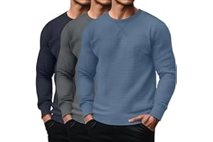 August Alley 3 Pack Men's Waffle Long Sleeve Shirts, Crew Neck Thermal Textured Underwear Tops Lightweight Pullover Sweaters