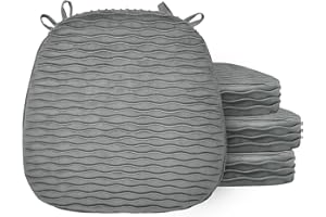 Civkor Gray Chair Cushions for Dining Chairs Set of 4, Kitchen Chair Pads with Non Slip Backing and Long Ties, 2 Inch Thick M