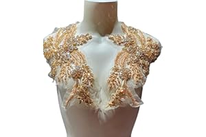 HOEAEA Liveish 1 Pair of Handmade Rhinestone Appliques, 26.5 * 18cm DIY Clothing appliqué Patches, Sewing Beaded appliqué for Wedding Dress Apparel Accessories (Champagne Color)