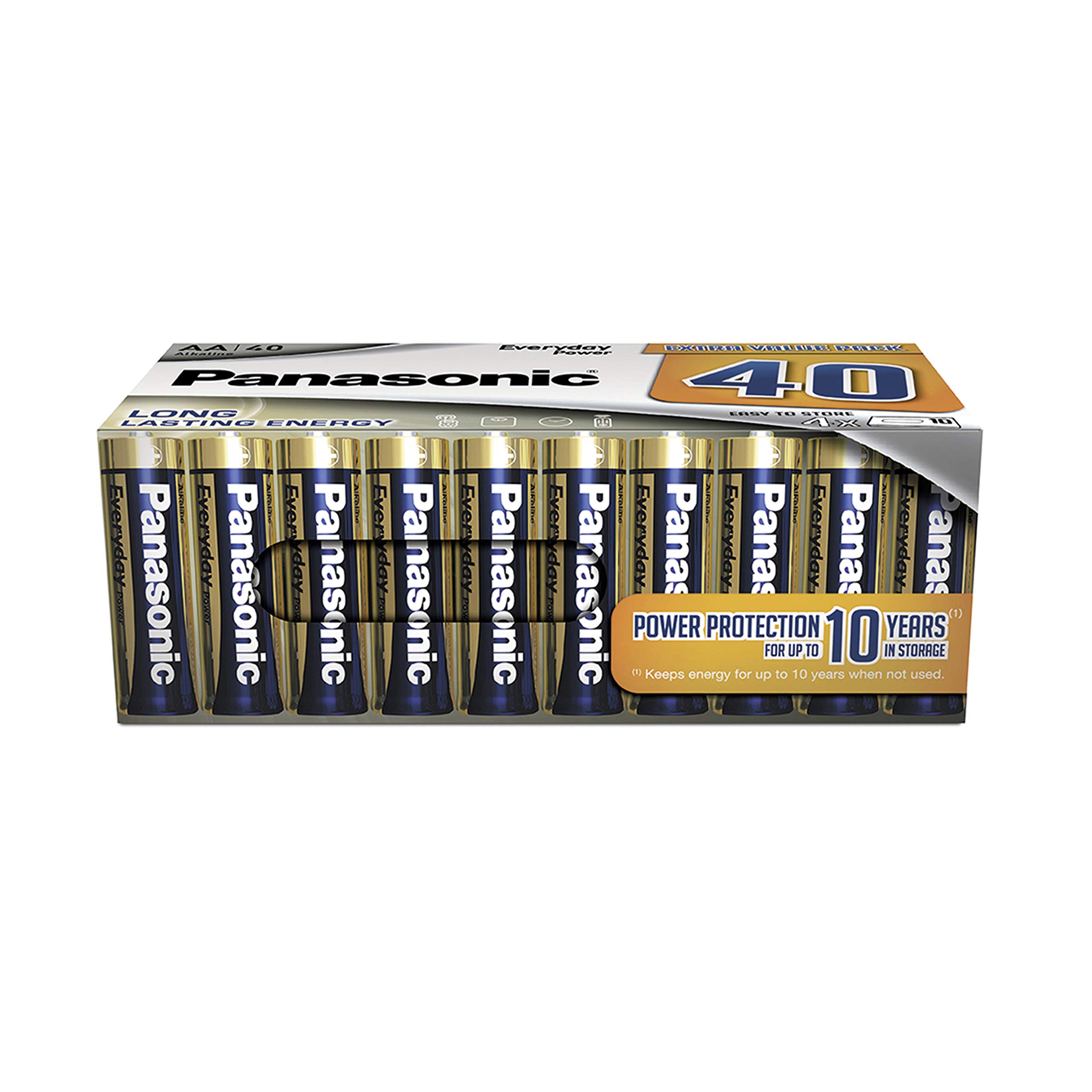 Panasonic EVERYDAY POWER AA batteries, pack of 40 alkaline batteries, AA, Mignon, LR6, 1.5V, 100% cardboard, plastic-free packaging, batteries for reliable energy in daily use