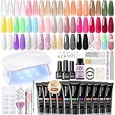 PEACECOLOR Poly Nail Gel Kit, 25 Colors Nail Extension Gel Starter Kit with Slip Solution and U V Light DIY Tools for Beginners with Everything