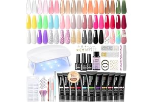 PEACECOLOR Poly Nail Gel Kit, 25 Colors Nail Extension Gel Starter Kit with Slip Solution and U V Light DIY Tools for Beginners with Everything