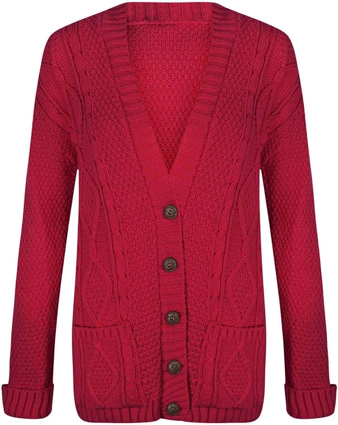 chunky red cardigan