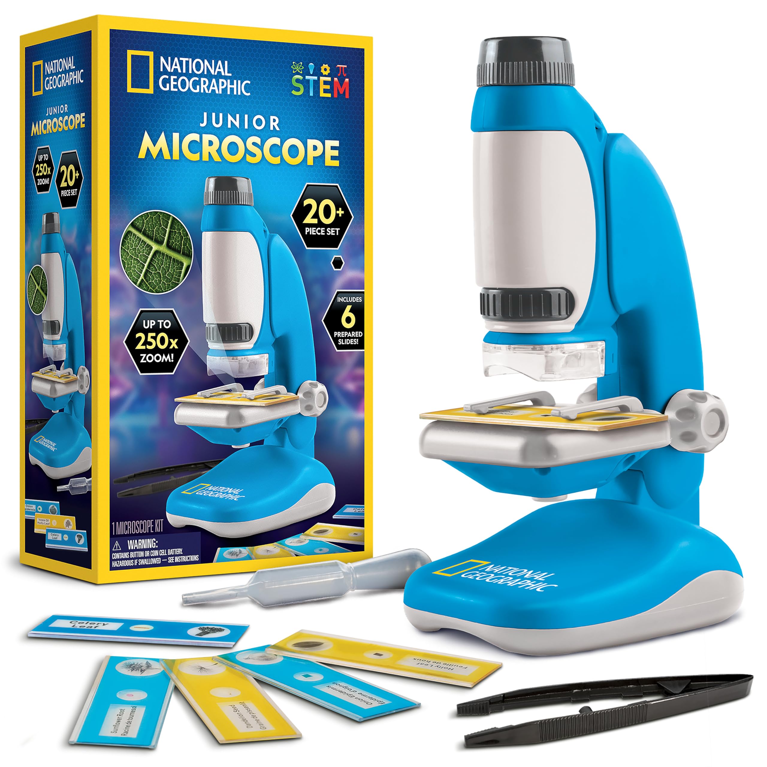 National Geographic Junior Microscope for Kids- Kit Includes Up to 250x Magnification Handheld Mini Attachment, 12 Slides, Lab Guide, Science Toy for Ages 6-12, STEM Project Image