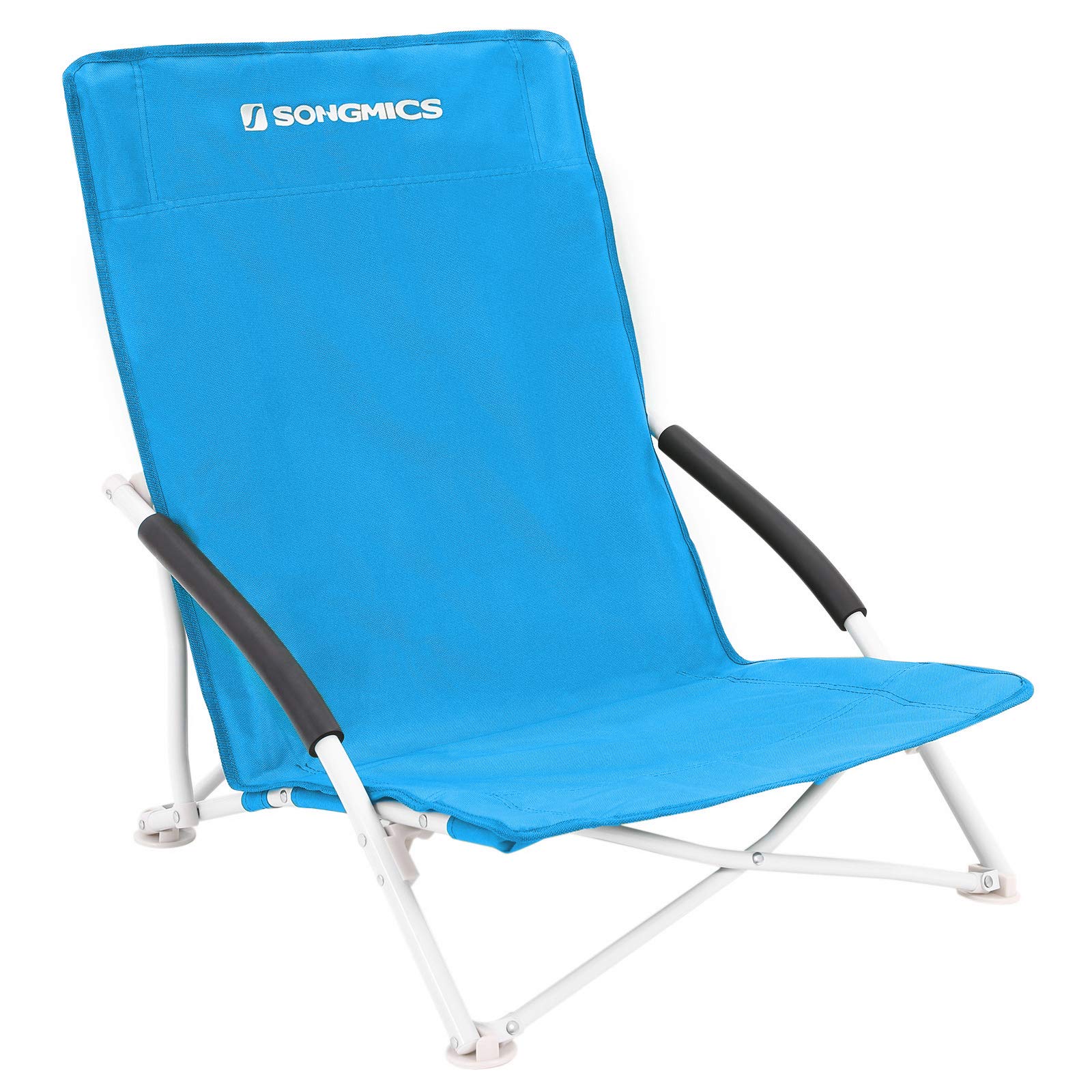 SONGMICS GCB61S Unisex Adult Camping Chair Beach Chair Maximum Load 140 kg Heavy Duty 600D Oxford Fabric Blue 56 x 53 x 64 cm