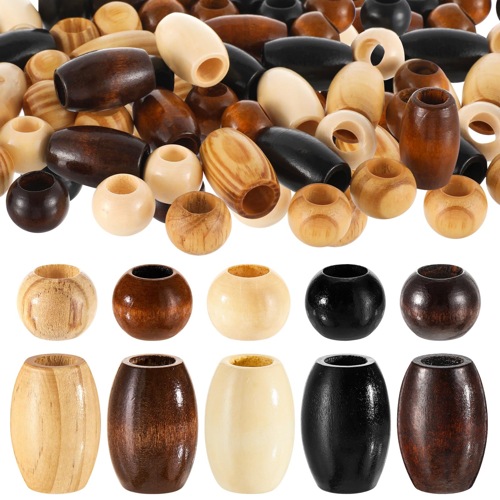 Photo 1 of WILLBOND 130 Pieces Macrame Wooden Beads Loose Beads with 10 mm Large Hole for Macrame Making Kits Supplies Jewelry Making Hair DIY Craft Handmade Decor (Black; Brown; Beige,Classic)