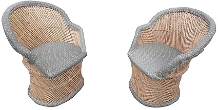 PatioStack Bamboo Leather Handicraft Outdoor Rattan & Wicker Sitting Chairs Furniture Set for Garden / Terrace / Lawn / Balcony / Restaurant / Cafe / Living Room / Drawing Room [ 2 MultiColor Chairs, Size :18*18*34 ]