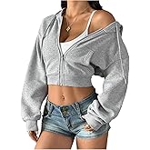 Floerns Women's Y2k Cropped Sweatshirts Zip Up Fall Outfit Hooded Neck Jacket