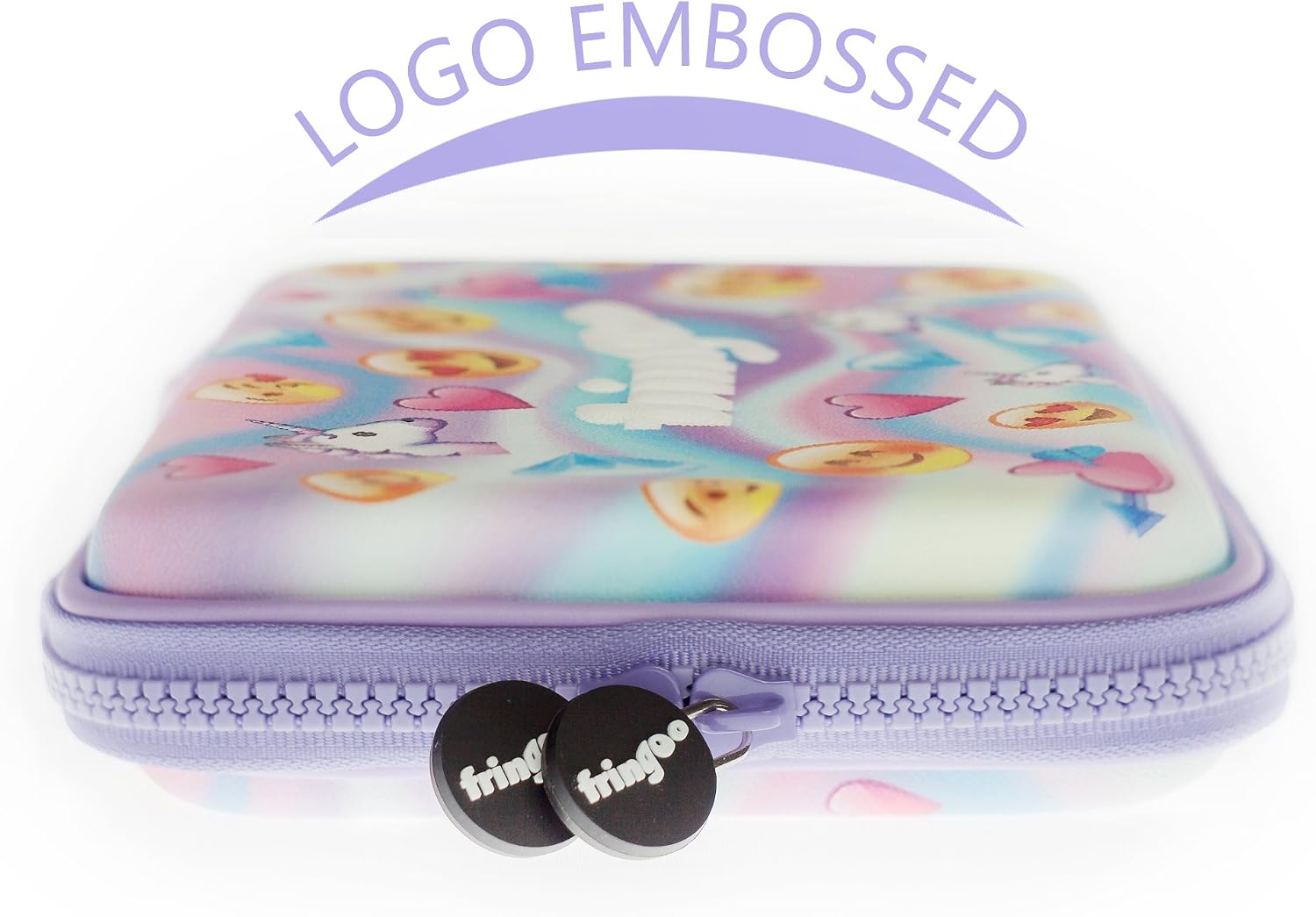 Fringoo, Kids Pencil Case, Pastel Emoji World Holo Design, Purple Pencil Case- Stationery Holder, Large, Embossed Hardtop - Image 4