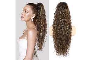 CHRSHN Ponytail Extension, Long Curly Highlights Drawstring Ponytail Extension Synthetic Clip in Ponytail Hair Extension Ponytail Hairpieces for Women Girls 26 Inch(Chocolate Brown Mix Caramel Blonde)