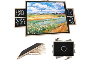 WDMIYA Rotating Puzzle Board 1500 Pieces - Adjustable Puzzle Table with Drawers & Dust Cover, 27x35 Inch Portable Wooden Jigsaw Board, Ergonomic Tilt for Adults, Gift for Mom Kids