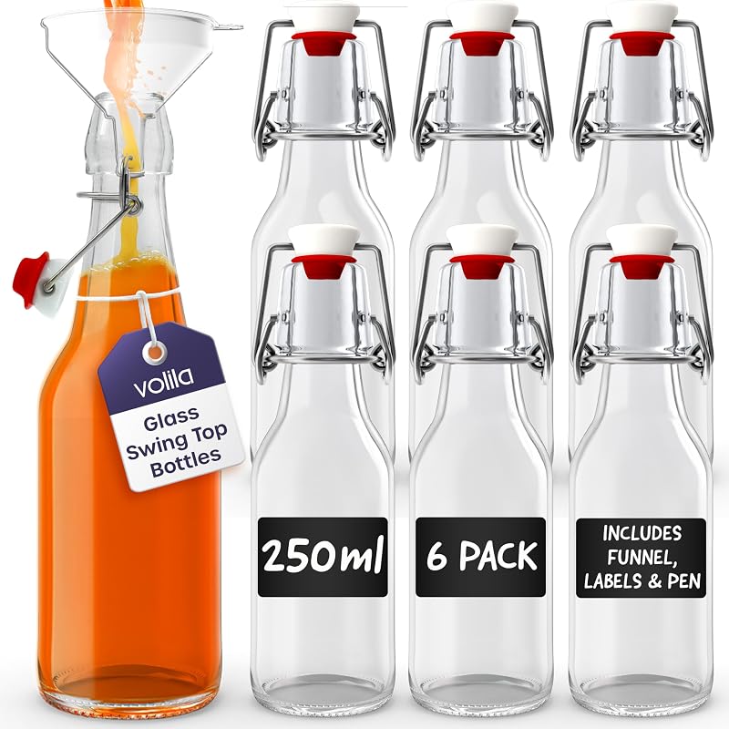 Volila 250ml Glass Bottles with Swing Tops – 6 Pack for Homebrewing